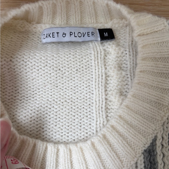 Zaket & Plover Womens Gray & Cream Knit Sweater Merino/Cotton Blend Sz M*L25 - Picture 5 of 5